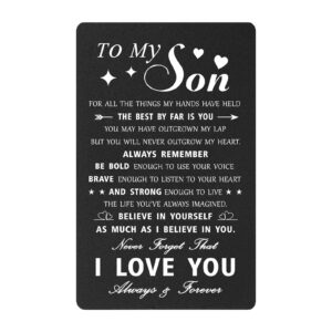 Mataly Son Gifts from Mom - To My Son I Love You Inspirational Engraved Wallet Card, Birthday Graduation Christmas Presents