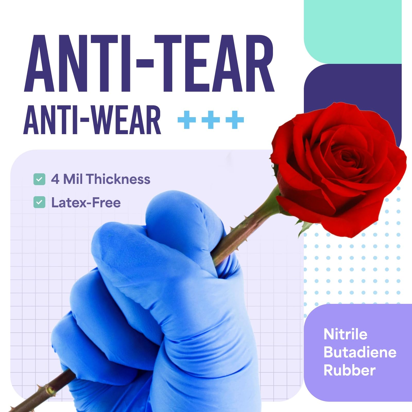 Medtecs Nitrile Gloves Disposable Latex-Free with Chemo-Rated Protection & Breathable Design - 4 Mil Thickness, Ambidextrous, Powder-Free and Over 500% Elongation - All Size & Color Available - 200PC