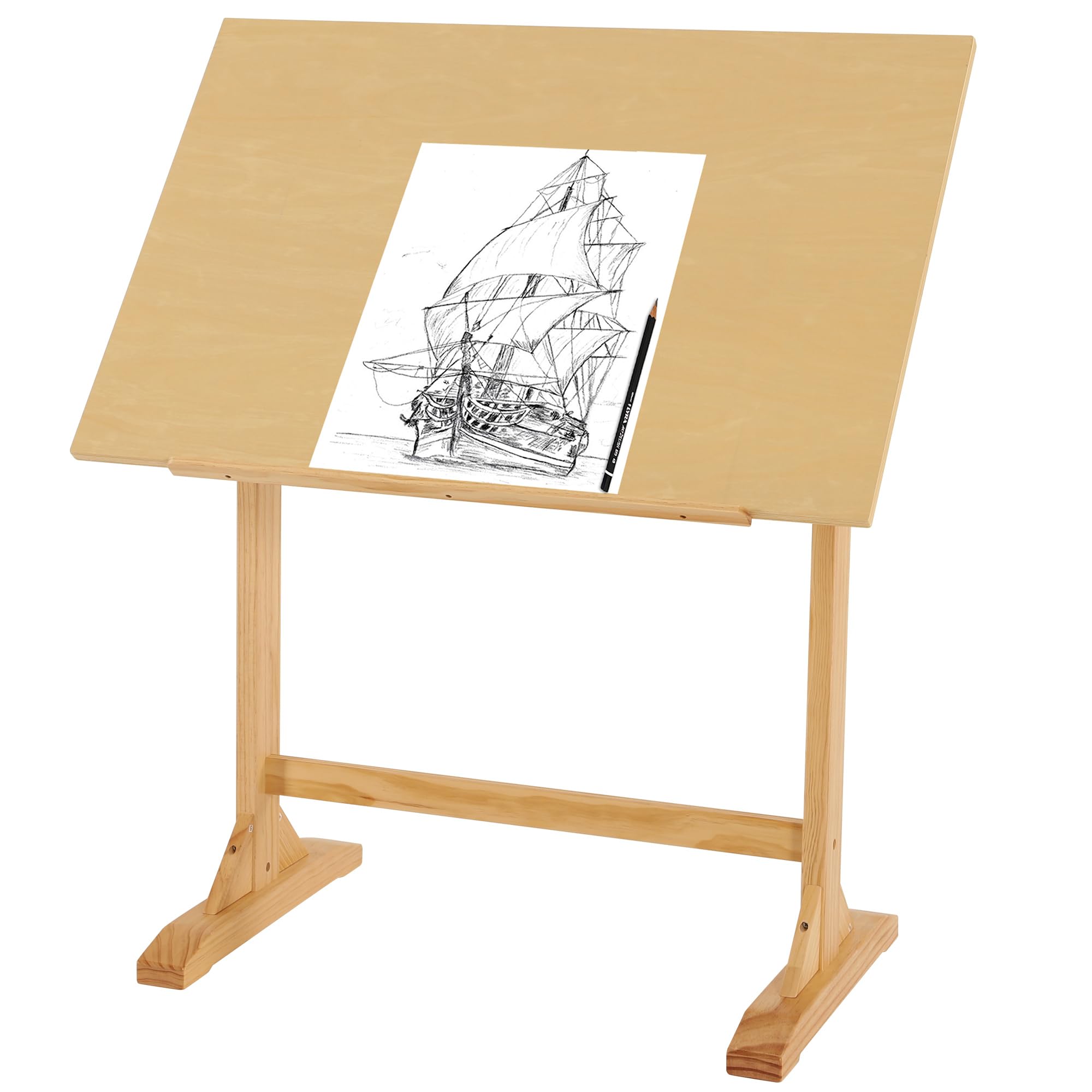 VISWIN 24'' x 35" Artist Drafting Table, Adjustable Angle, 34" Height Solid Pine Wood Drawing Table, Art Table for Adults, Tilts Flat, Art Craft Table for Drawing, Drafting, Writing, Reading