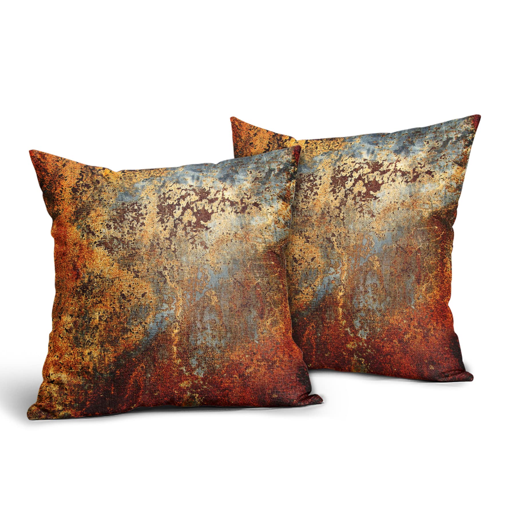 Brown Rust Metal Pillow Covers 18X18 In Gold Rusty Cinnamon Copper Bronze Metallic Pillow Cases Orange Teal Rustic Throw Pillows Set of 2 Autumn Home Decor For Living Room Bedroom Couch Sofa Outdoor