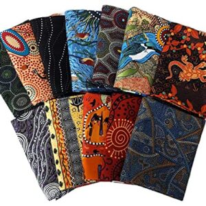 10 Fat Quarters Assorted Australian Aboriginal Nambooka Kangaroos Aborigine Indigenous Outback Quality Quilters Cotton Fabric Bundle