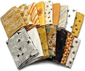 10 fat quarters - honey bee bumblebee save the bees apiary honey comb hive insect quality quilter cotton assorted fat quarter bundle