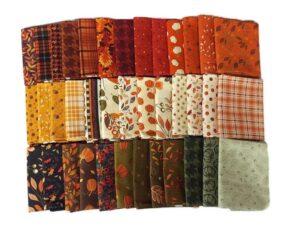 10 fat quarters -autumn fall autumnal nature leaves pumpkins orange red assorted quality quilters cotton fabrics fat quarter bundle