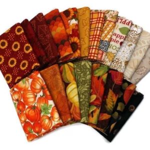 10 Fat Quarters -Autumn Fall Autumnal Nature Leaves Pumpkins Orange Red Assorted Quality Quilters Cotton Fabrics Fat Quarter Bundle