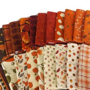 10 Fat Quarters -Autumn Fall Autumnal Nature Leaves Pumpkins Orange Red Assorted Quality Quilters Cotton Fabrics Fat Quarter Bundle