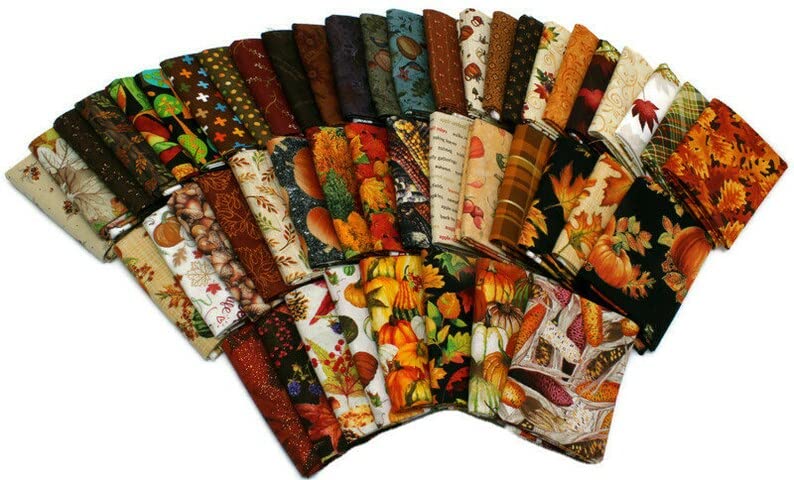 10 Fat Quarters -Autumn Fall Autumnal Nature Leaves Pumpkins Orange Red Assorted Quality Quilters Cotton Fabrics Fat Quarter Bundle