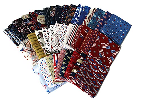 10 Fat Quarters - Assorted Patriotic American USA 4th of July America Stars and Stripes Americana Quilters Cotton Fabric Bundle