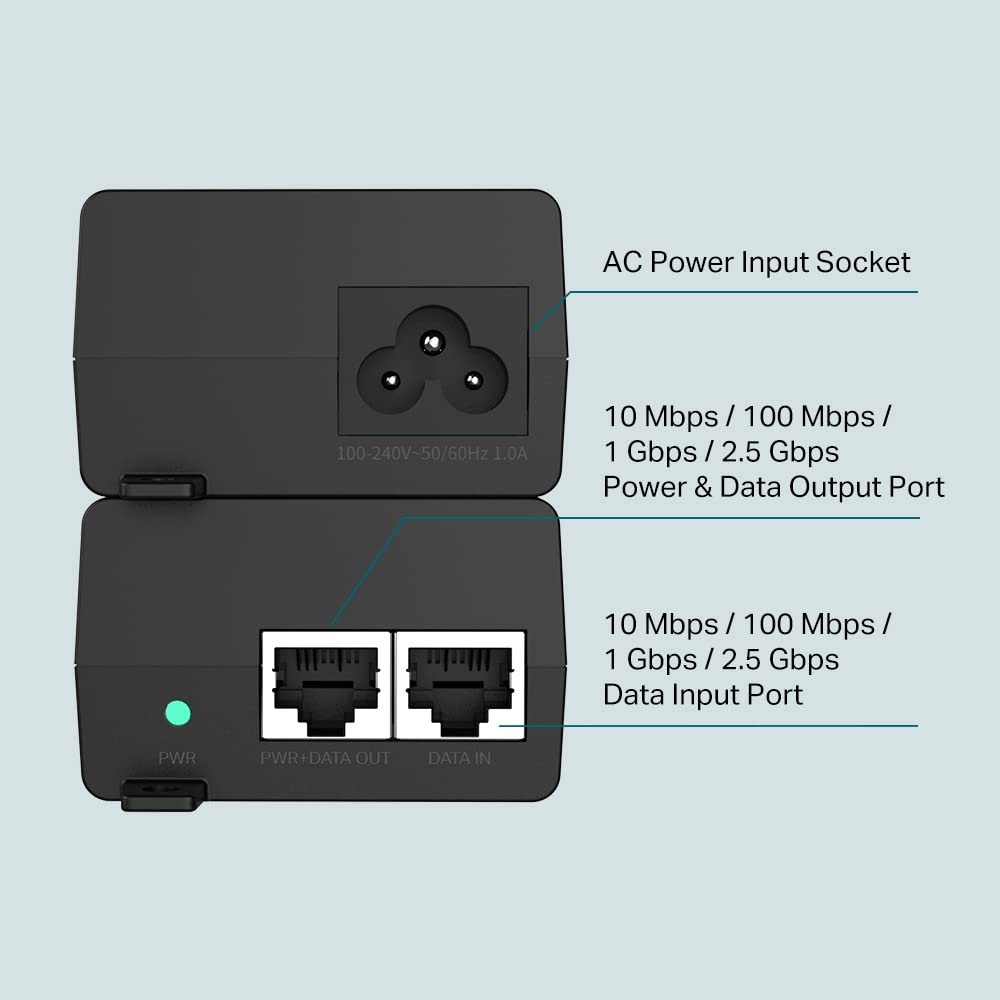 TP-Link TL-PoE260S 802.3at/af 2.5G PoE+ Injector | Non-PoE to PoE Adapter | Supplies up to 30W (PoE+) | Plug & Play | Desktop/ Wall-Mount | Distance Up to 328 ft. | UL Certified