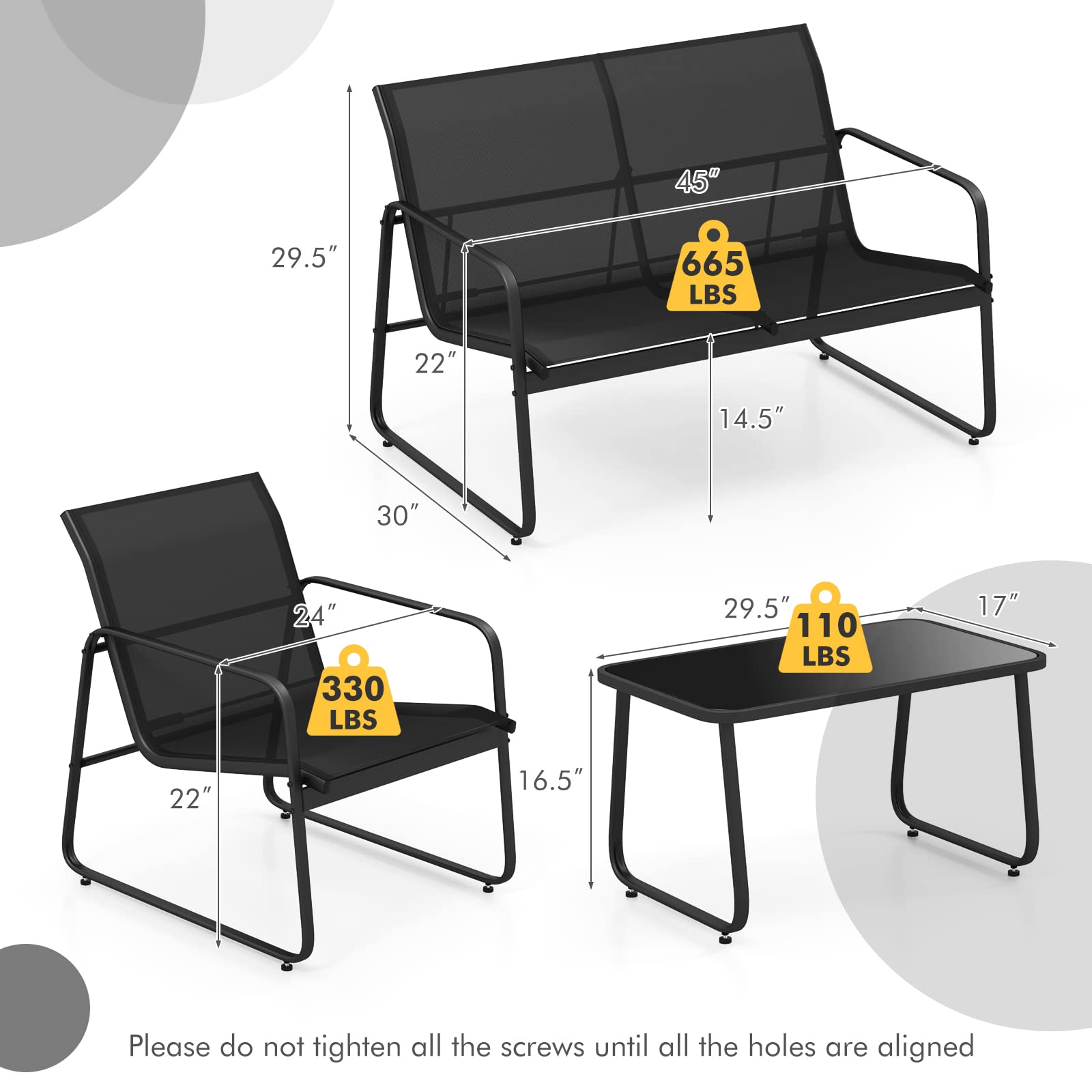 Tangkula 8 Pieces Patio Furniture Set, Outdoor Conversation Set with Tempered Glass Coffee Table, Outdoor Garden Porch Furniture Set with Breathable Fabric and Rustproof Metal Frame (2, Black)