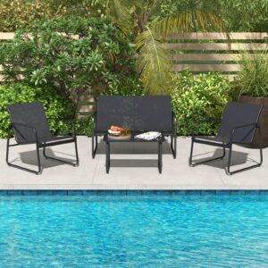 Tangkula 8 Pieces Patio Furniture Set, Outdoor Conversation Set with Tempered Glass Coffee Table, Outdoor Garden Porch Furniture Set with Breathable Fabric and Rustproof Metal Frame (2, Black)