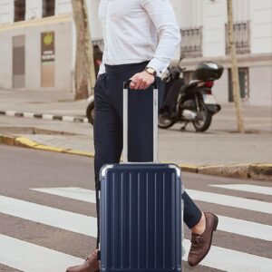 LUGGEX Carry On Luggage with Aluminum Frame, 36L Polycarbonate Zipperless Luggage with Wheels, Hard Shell Suitcase 4 Metal Corner (Navy)