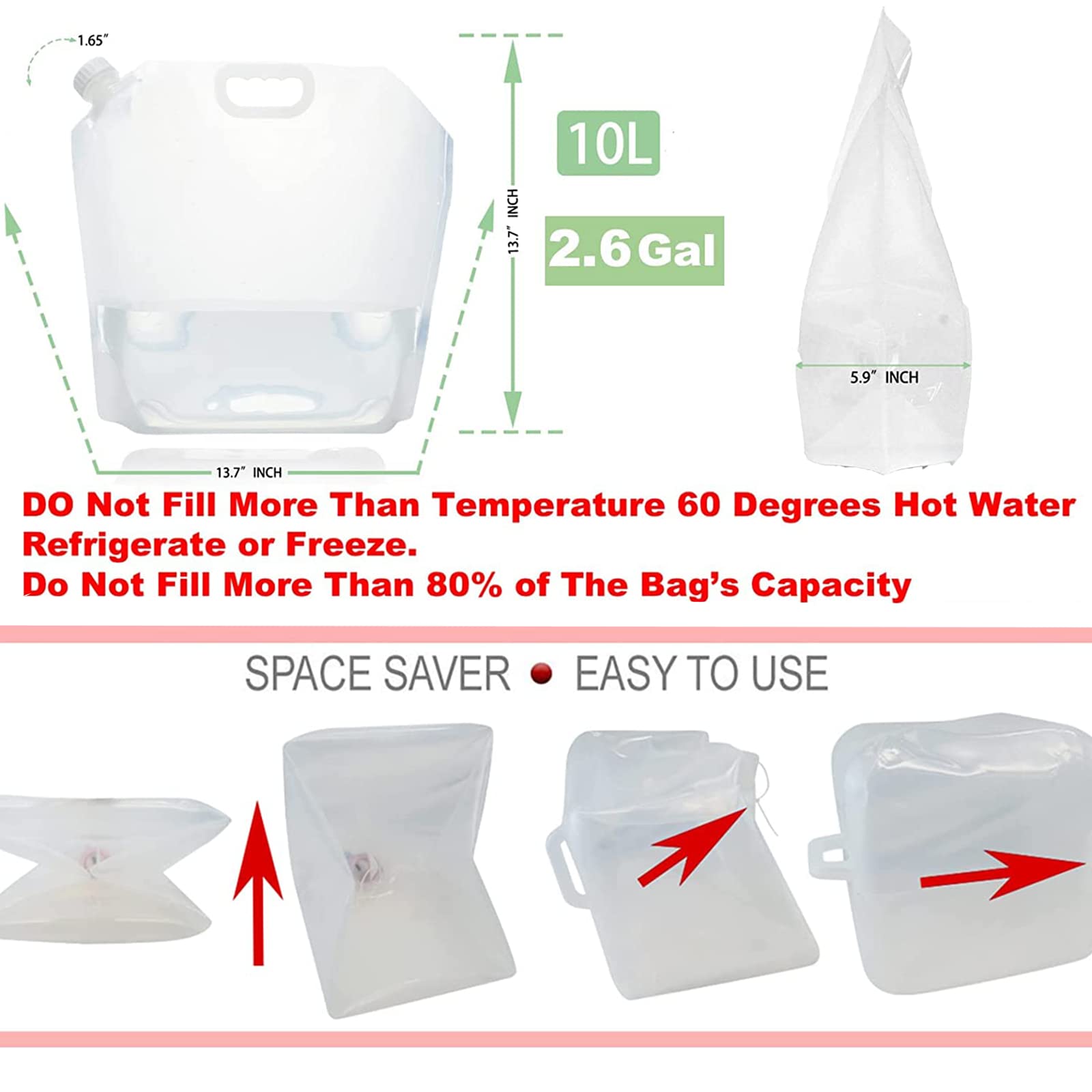 WMXWAN 122Gallon/16PCS×2.6Gal 15PCS×5.3Gal Water Storage Containers, Emergency Water Storage，Collapsible Water Containers bag, Water Hydration Bladder For Fishing, Camping, Hiking&Survival Ki