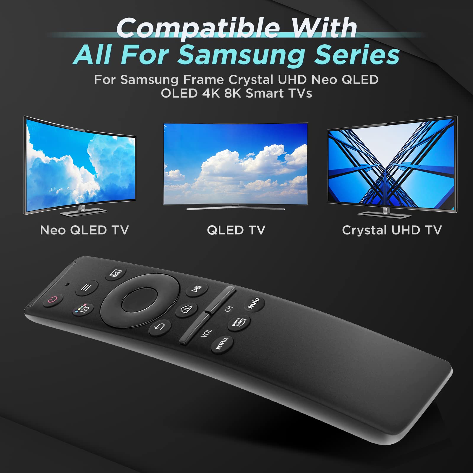 【Pack of 2】 Universal Remote Control for All Samsung TVs, Replacement Samsung Frame Crystal UHD Neo QLED OLED 4K 8K Smart TVs Remote with Netflix, Prime Video, hulu