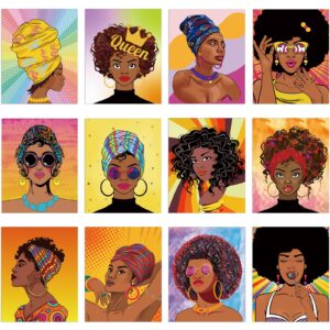 ctosree 12 pcs pre drawn canvas for painting for adults 8" x 10" sip and paint kit pre printed canvas bulk stretched afro queen paint canvas set for diy paint party favors(women)