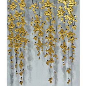 zoinart 3D Modern Oil Painting on Canvas Hand Painted Abstract Flower Paintings Gold Floral Artwork Texture Vertical Canvas Wall Art Contemporary Art