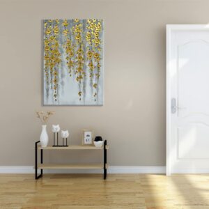 zoinart 3D Modern Oil Painting on Canvas Hand Painted Abstract Flower Paintings Gold Floral Artwork Texture Vertical Canvas Wall Art Contemporary Art