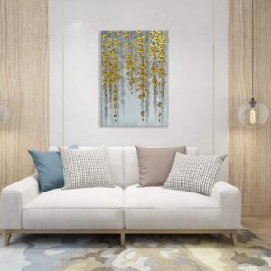 zoinart 3D Modern Oil Painting on Canvas Hand Painted Abstract Flower Paintings Gold Floral Artwork Texture Vertical Canvas Wall Art Contemporary Art