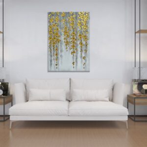 zoinart 3D Modern Oil Painting on Canvas Hand Painted Abstract Flower Paintings Gold Floral Artwork Texture Vertical Canvas Wall Art Contemporary Art