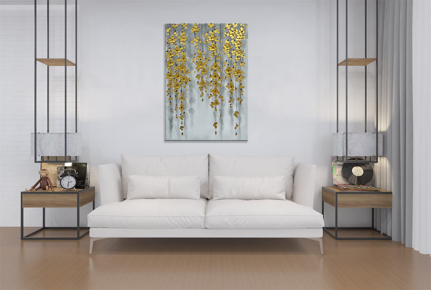 zoinart 3D Modern Oil Painting on Canvas Hand Painted Abstract Flower Paintings Gold Floral Artwork Texture Vertical Canvas Wall Art Contemporary Art