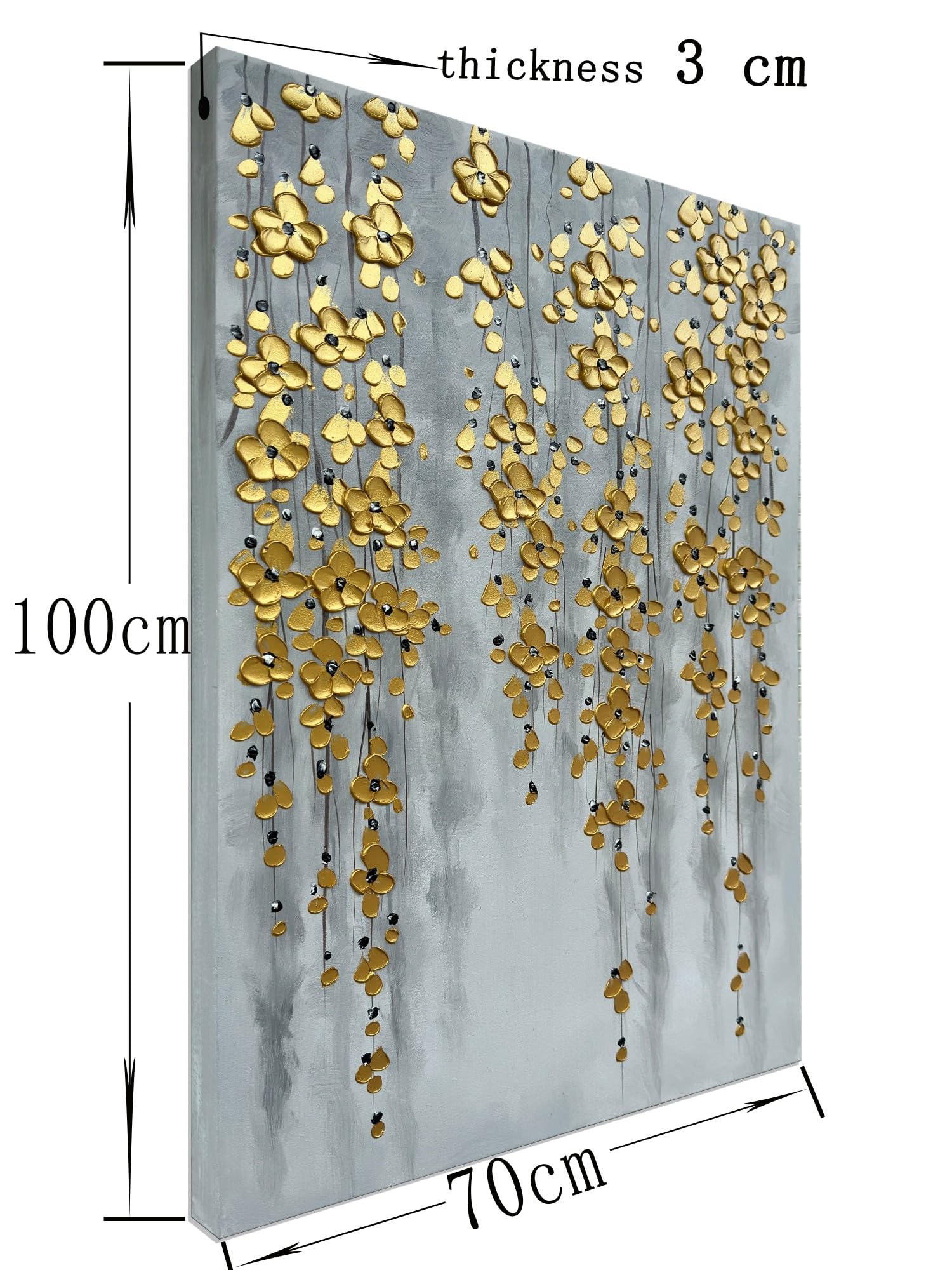 zoinart 3D Modern Oil Painting on Canvas Hand Painted Abstract Flower Paintings Gold Floral Artwork Texture Vertical Canvas Wall Art Contemporary Art