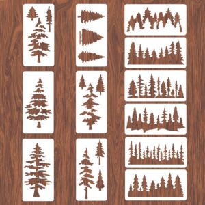 infunly 12pcs tree stencil for painting pine tree stencils 11.8x5.9inches reusable painting template wall sencils for painting on wood forest stencils for painting on wall furniture christmas decor