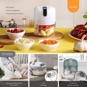 250ML Electric Garlic Chopper, Mini Portable Veggie Chopper, Garlic Grinder Masher Onion Chopper, Blender to Vegetable, Wireless Food Processor for Ginger, Chili, Fruit, Meat, etc