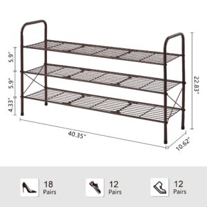 Hoctieon 3 Tier Durable Mesh Style Shoe Rack, Entryway Shoe Shelf, Shoe Rack FreeStanding, Shoe Storage Organizer, Shoe Rack for Closet, Brown