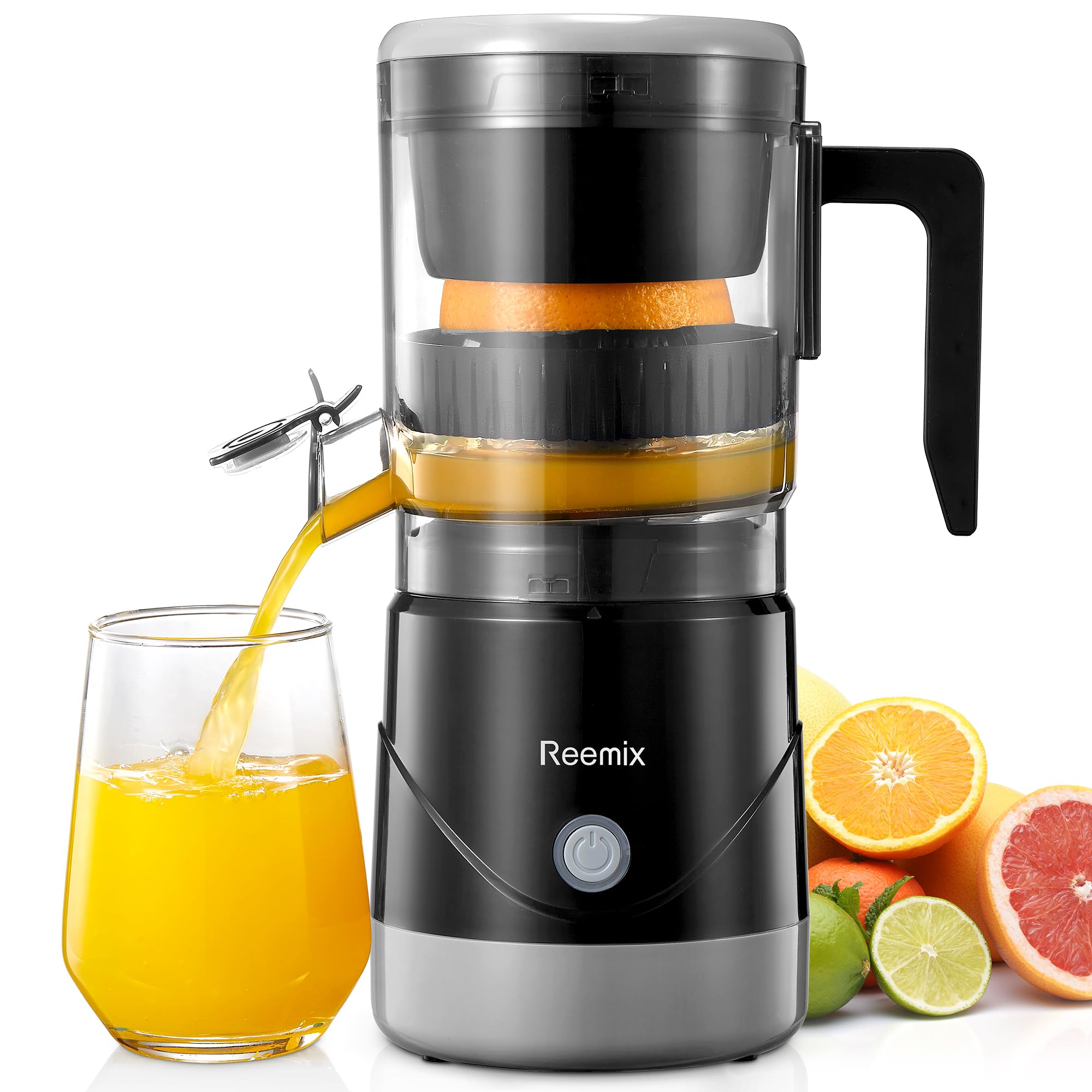 lectric Citrus Juicer, Reemix Full-Automatic Orange Juicer Squeezer for Orange, Lemon, Grapefruit, Citrus Juicer with Cleaning Brush, Easy to Clean and Use (Black)