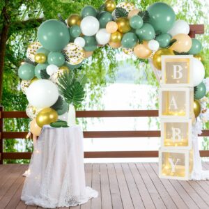 Libima 117 Pcs Jungle Party Decorations Balloon Garland Arch Kit with 48 Pcs 7 Kinds Artificial Palm Leaves Tropical Fake Leaves, Monstera Leaves for Baby Shower Safari Birthday Wedding Decoration