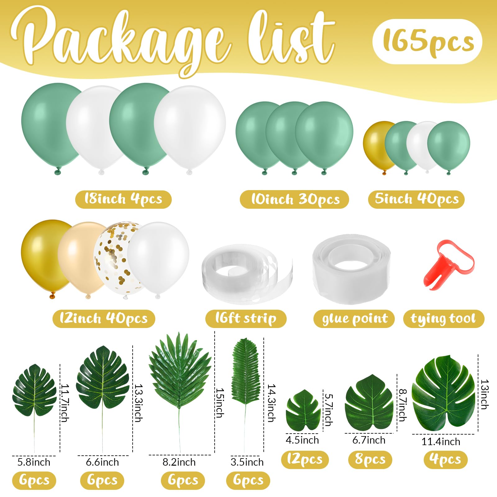 Libima 117 Pcs Jungle Party Decorations Balloon Garland Arch Kit with 48 Pcs 7 Kinds Artificial Palm Leaves Tropical Fake Leaves, Monstera Leaves for Baby Shower Safari Birthday Wedding Decoration