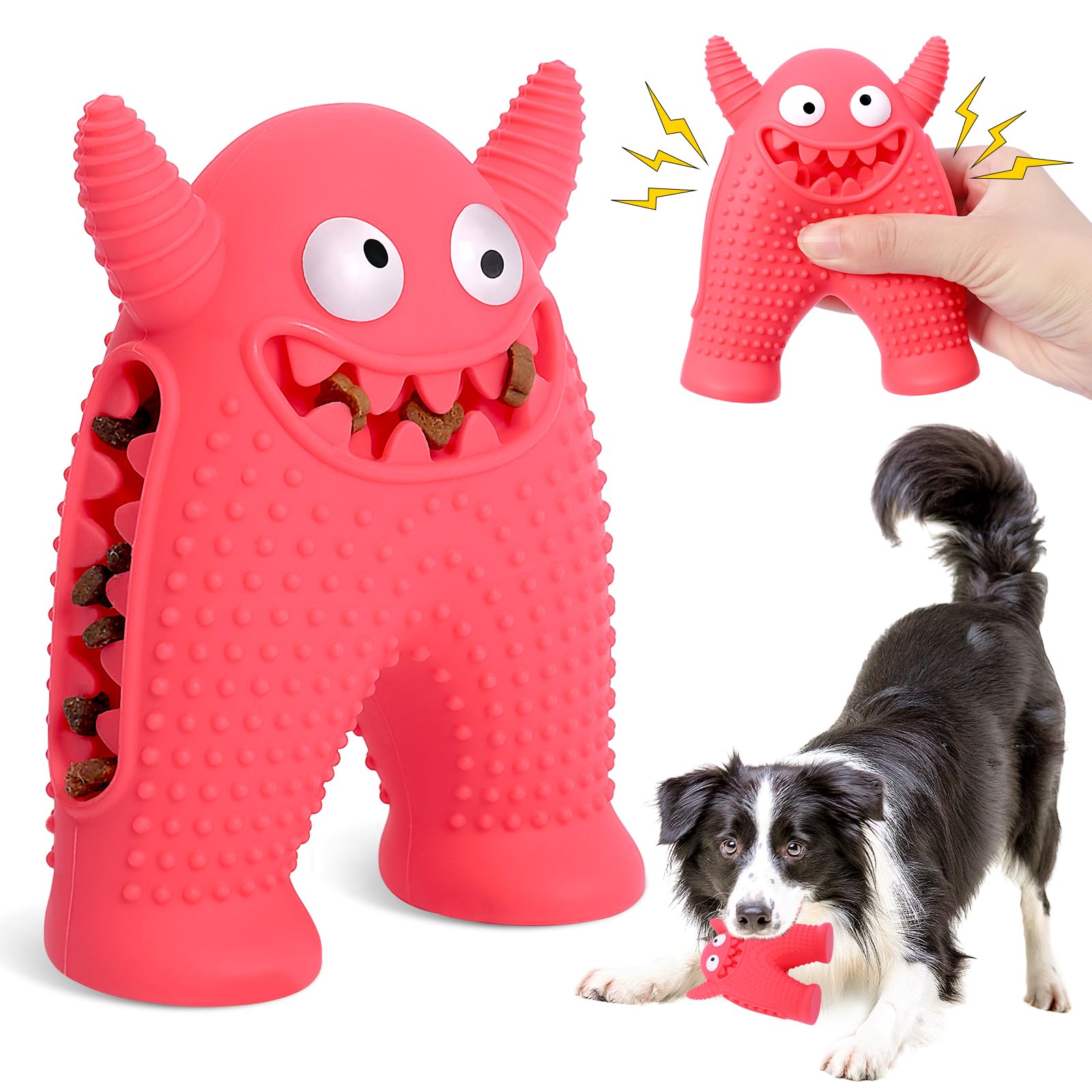 MADDEMCUTE Squeaky Dog Toys for Aggressive Chewers,Durable Interactive Dog Chew Toy for Small Dogs,Natural Rubber Teeth Cleaning Puppy Treat Toys(Pink)