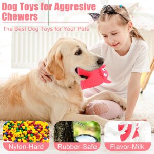 MADDEMCUTE Squeaky Dog Toys for Aggressive Chewers,Durable Interactive Dog Chew Toy for Small Dogs,Natural Rubber Teeth Cleaning Puppy Treat Toys(Pink)