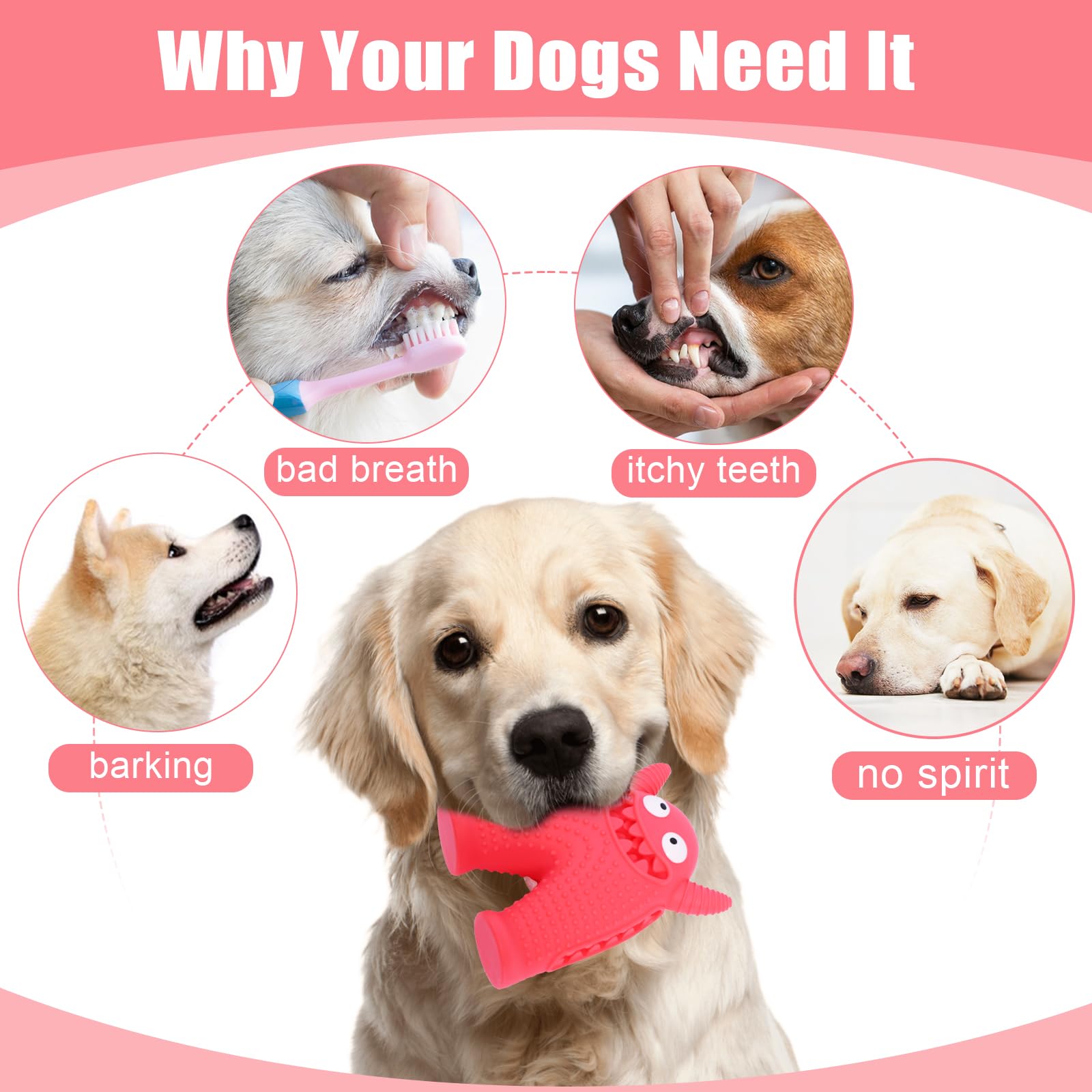 MADDEMCUTE Squeaky Dog Toys for Aggressive Chewers,Durable Interactive Dog Chew Toy for Small Dogs,Natural Rubber Teeth Cleaning Puppy Treat Toys(Pink)