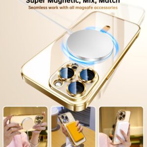 Waldeng for iPhone 13 Pro Max Case with Integrated Camera Lens Protection, [Seamless Work with Magsafe] [Metallic Glossy Soft Bumper], Diamond Clear Stylish Case for iPhone 13 Pro Max 6.7", Royal Gold