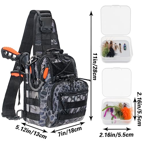 DEILAI Fishing Backpack Tackle Bag with Rod Holder Waterproof Gear Sling Backpack Fishing Storage Backpack Shoulder Bag Fishing Gift for Men and Women for Fishing,Hiking,Travel,Hunting,Black