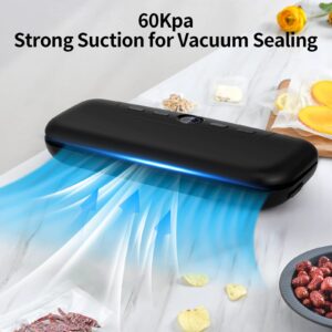 Vacuum Sealer Machine, Automatic Air Vacuum Sealer with Built-in Cutter and LED Display Screen, Food Storage Dry/Moist Modes with 10 Seal Bags & 1 Air Suction Hose (Black)