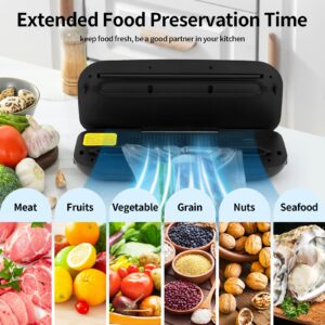 Vacuum Sealer Machine, Automatic Air Vacuum Sealer with Built-in Cutter and LED Display Screen, Food Storage Dry/Moist Modes with 10 Seal Bags & 1 Air Suction Hose (Black)