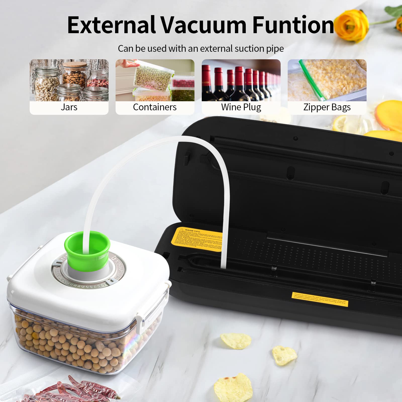 Vacuum Sealer Machine, Automatic Air Vacuum Sealer with Built-in Cutter and LED Display Screen, Food Storage Dry/Moist Modes with 10 Seal Bags & 1 Air Suction Hose (Black)