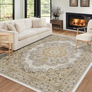 9x12 area rug for living room: large rugs machine washable with non-slip backing non-shedding stain resistant, boho carpet for bedroom dining room nursery home office indoor decor (beige)…