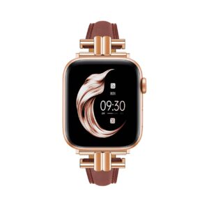 Juntan Compatible for Apple Watch Women 38mm 40mm 41mm Band, Leather Slim Band for iWatch Ultra 2 Genuine Chestnut Leather I-Shape Watch Strap Bracelet for iWatch Series 9 8 7 6 5 4 3 2 1 SE