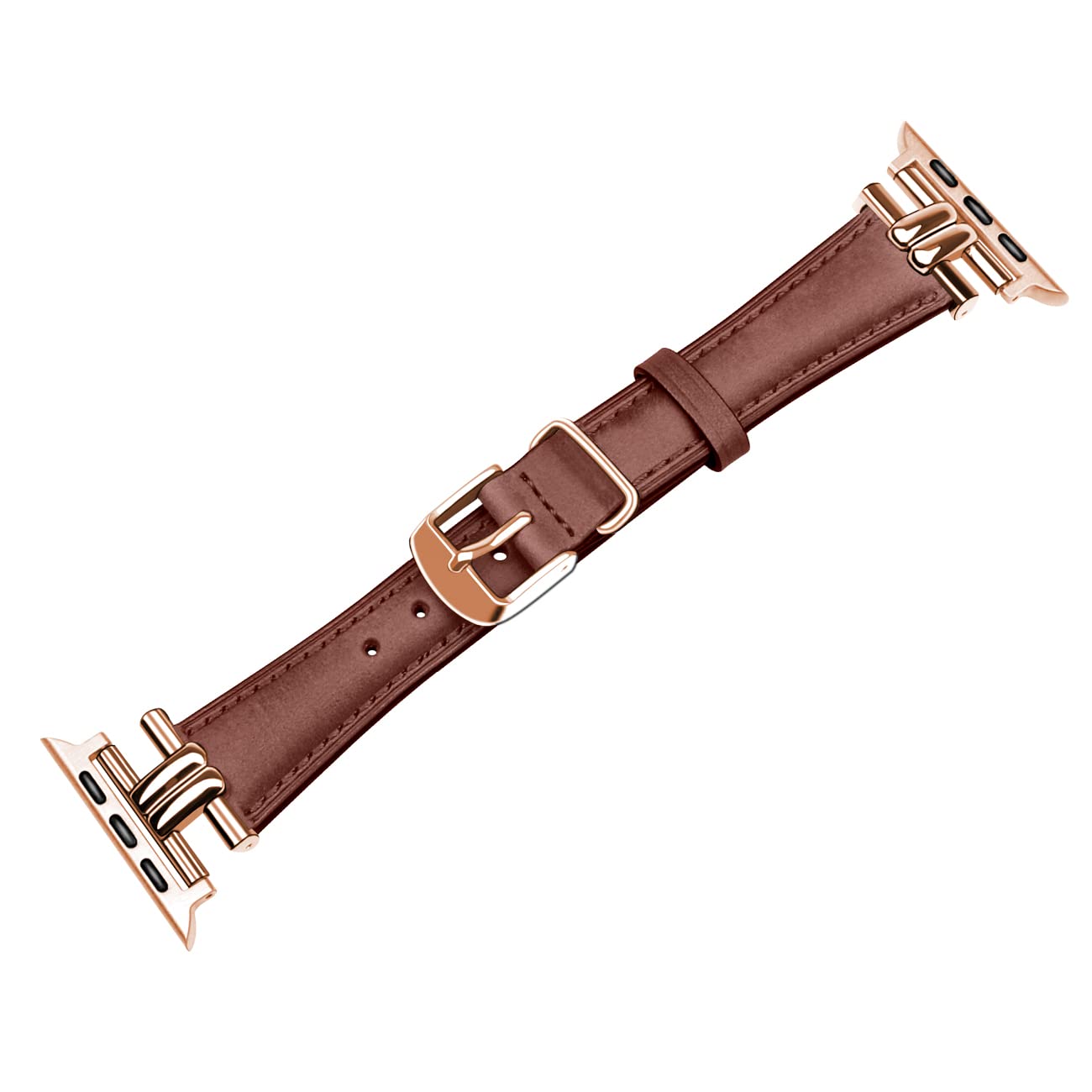 Juntan Compatible for Apple Watch Women 38mm 40mm 41mm Band, Leather Slim Band for iWatch Ultra 2 Genuine Chestnut Leather I-Shape Watch Strap Bracelet for iWatch Series 9 8 7 6 5 4 3 2 1 SE