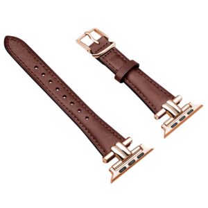 Juntan Compatible for Apple Watch Women 38mm 40mm 41mm Band, Leather Slim Band for iWatch Ultra 2 Genuine Chestnut Leather I-Shape Watch Strap Bracelet for iWatch Series 9 8 7 6 5 4 3 2 1 SE