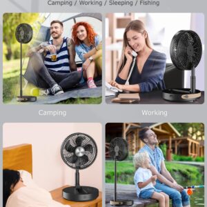 ICEBIRDS Portable Oscillating Standing Fan, 10" Foldaway Desk Fan, 10800mah Rechargeable Quiet Height Adjustable Floor Fan, 50H Working Time, Pedestal Fans for Indoor, Outdoor Camping