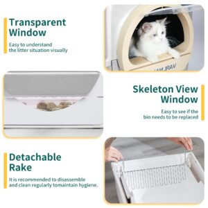 VARLNALY 4.0 Large Semi -Automatic-Cleaning Cat Litter Box, Pull-Out Non-Electric Fully Enclosed Litter Box, Prevents Urine Leakage, Isolates Odor, with Replacement Trash Box 24PCS, White