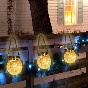 Hanging Solar Lights Outdoor Waterproof-Outdoor Lantern - 2 Pack Glass Lanterns Decorative for Outdoor Porch,Patio,Garden,Table Decor(Warm Light)