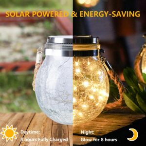 Hanging Solar Lights Outdoor Waterproof-Outdoor Lantern - 2 Pack Glass Lanterns Decorative for Outdoor Porch,Patio,Garden,Table Decor(Warm Light)