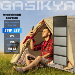 GASIKYA Portable Solar Panel –30W Foldable Solar Panel with 5V USB and 18V DC Output - Perfect for Camping Charging Phones Tablets & Outdoor Devices–Compatible with Solar Generators Power Stations