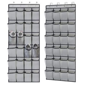 Rehomy 24 Mesh Large Pockets Over The Door Shoe Organizer, Hanging Shoe Organizer for Closet Door Shoe Rack Hanger Holder, Gray