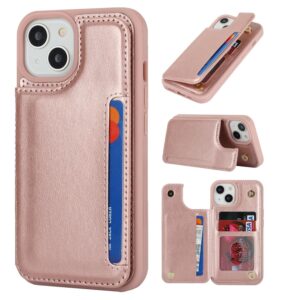 icovercase for iphone 13 case with card holder, iphone 13 wallet case for women men [rfid blocking] pu leather protective wallet phone case for iphone 13 6.1 inch (rose gold)