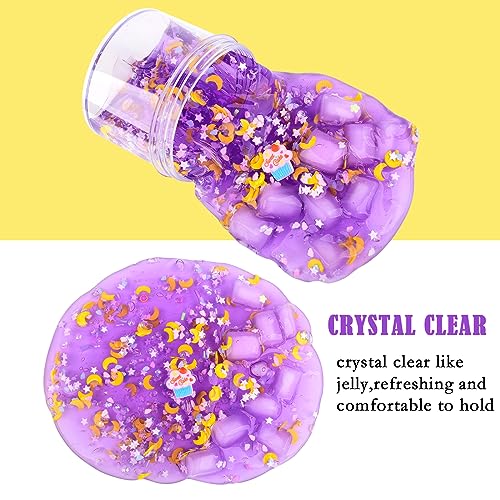 6 Pack Jelly Cube Crunchy Slime Kit, with Yellow, Pink, Purple, Green & Blue Clear Crunchy Slime, Super Soft Sludge Toy with Cute Charms, Party Favors Slime for Girls and Boys